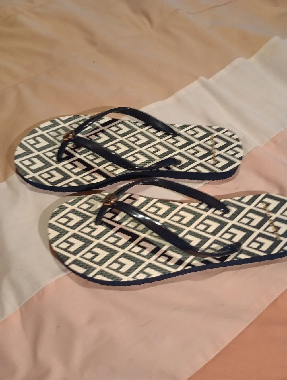 Tory Burch Navy Blue And White Flip Flops
